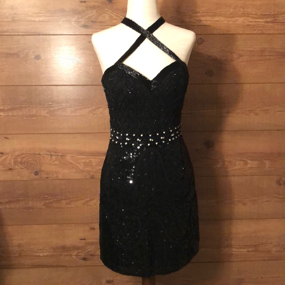 Pink Paparatzi sz 4 black beaded dress